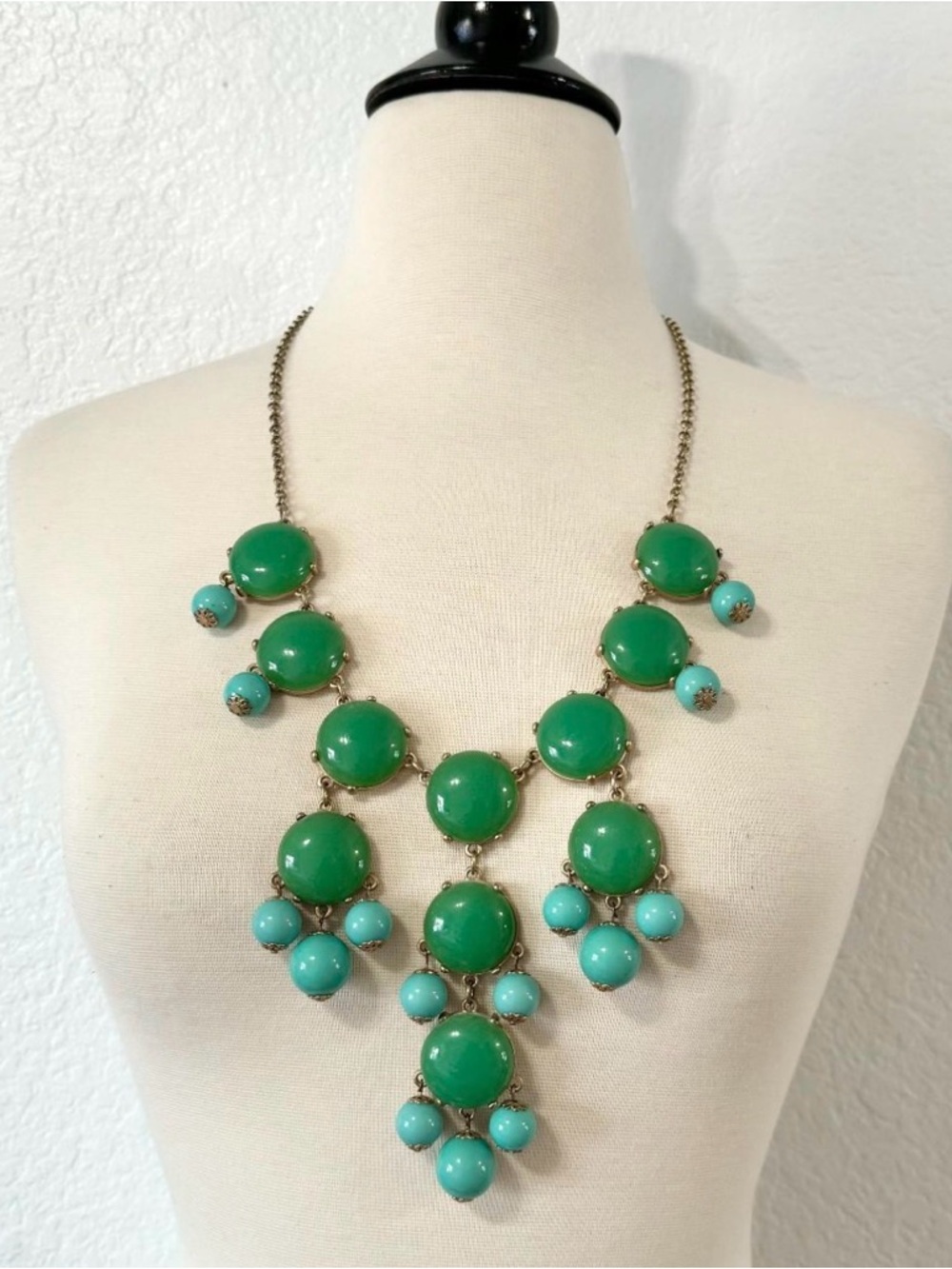 J. Crew Green and Turquoise Beaded Bib Necklace